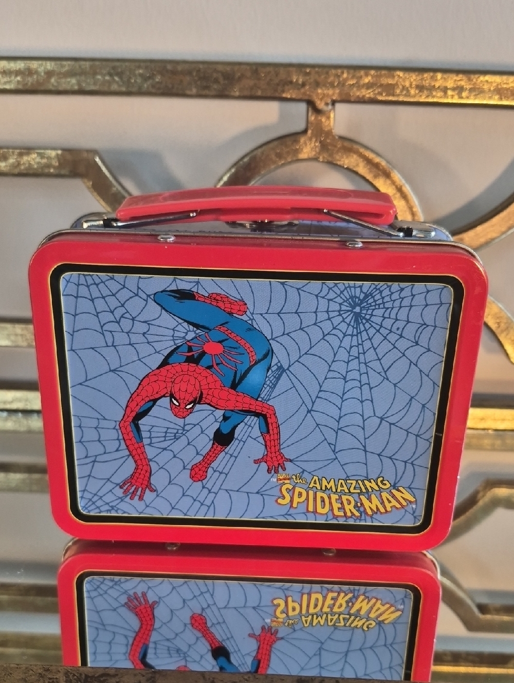 Vintage 1998 The Amazing Spider-Man Mini Metal Lunchbox, 5.5"×4.5",  Red & Blue.